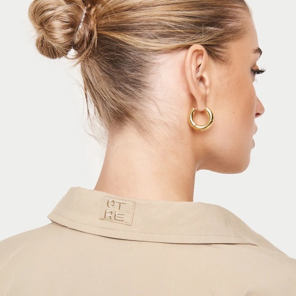 NWT COTTON POPLIN OVERSIZED LOUNGE SHIRT - TAN - Picture 6 of 6